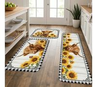 Lot de 3 tapis de cuisine rustiques pour sol, tournesols jaunes, tapis doux et confortables, lavables pour cuisine, éviers, buanderie, salle de bain