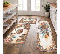 Lot de 3 tapis de cuisine style bohème vintage attrape-rêves, doux et lavables avec plumes colorées, décoration d'automne rembourrée pour éviers de cuisine, buanderie
