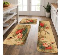 Lot de 3 tapis de cuisine vintage à motif floral antique, doux, confortable, lavable, antidérapant pour cuisine, évier, buanderie, salle de bain