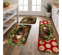 Lot de 3 tapis de cuisine vintage doux pour sol, motif à pois rouges et nid de canard, rembourré, confortable, lavable, antidérapant pour cuisine, évier, buanderie, salle de bain