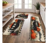 Lot de 3 tapis de cuisine vintage en forme de citrouille pour sol, motif calèche classique, rembourré, confortable, lavable, antidérapant pour cuisine, évier, buanderie, salle de bain