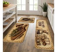 Lot de 3 tapis de cuisine vintage pour sol, design culinaire rustique, doux, confortable et lavable pour éviers de cuisine, buanderie