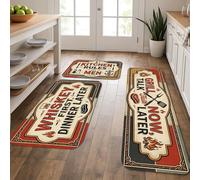 Lot de 3 tapis de cuisine vintage rétro pour sol, whiskey First Dinner Later et Grill Now Talk Later - Tapis doux rembourré et lavable pour éviers de cuisine, buanderie