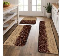 Lot de 3 tapis de cuisine vintage rustiques en grains de café pour sol, doux, rembourrés, confortables, lavables et antidérapants pour éviers de cuisine, buanderie, salle de bain