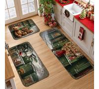 Lot de 3 tapis de cuisine vintage Thème Noël | Tapis de cuisine vintage sur le thème de la vitrine de magasin, décoration saisonnière d'hiver, surface rembourrée douce