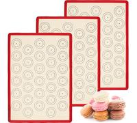Lot de 3 tapis de cuisson rectangulaires en silicone pour macarons, pizzas, biscuits et pains, rouge