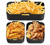 Lot de 3 tapis de friteuse à air - Revêtement en silicone réutilisable de 32,6 cm - Pots rectangulaires antiadhésifs pour micro-ondes, pâtisserie, réfrigérateur, congélateur