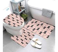 Lot de 3 tapis de salle de bain à imprimé ourson mignon - Tapis de bain absorbant, antidérapant et lavable - Housse pour abattant de toilette en forme de U - Tapis de contour doux pour salle de bain