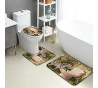 Lot de 3 tapis de salle de bain à motif cheval à rayures et animaux de la jungle tropicale, absorbants, antidérapants, lavables en forme de U, inspirés de la nature, en flanelle, à séchage rapide