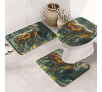 Lot de 3 tapis de salle de bain à motif de forêt d'élan mécanique, tapis de bain + tapis contour + housse de siège de toilette, lavable en machine, antidérapant en microfibre douce, pour décoration de