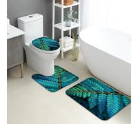 Lot de 3 tapis de salle de bain à motif de fougère, absorbants, antidérapants, lavables, en forme de U, à séchage rapide, motif feuilles bleues tropicales