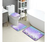 Lot de 3 tapis de salle de bain à motif floral, lavande, arrosoir, tapis de toilette absorbants, antidérapants et lavables, en forme de U, à séchage rapide, en mousse à mémoire de forme