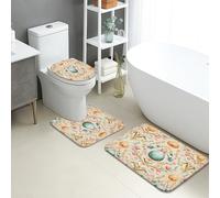 Lot de 3 tapis de salle de bain à motif floral vintage, motif globe terrestre, tapis de toilette absorbant, antidérapant, lavable en forme de U, décoration printanière, tapis de salle de bain en