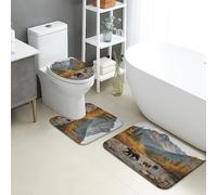 Lot de 3 tapis de salle de bain à motif paysage de montagne, nature, faune sauvage, absorbants, antidérapants, lavables, en flanelle, à séchage rapide