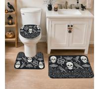 Lot de 3 tapis de salle de bain à motif tête de mort, gothique, éclectique, serpent, oiseau, Halloween, séchage rapide, absorbants, pour lavabo, décoration de sol