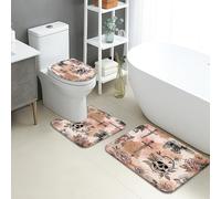 Lot de 3 tapis de salle de bain à motif tête de mort, vintage, floral, croix, absorbants, antidérapants, lavables, en flanelle, à séchage rapide