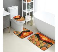Lot de 3 tapis de salle de bain à séchage rapide, absorbants, en forme de U pour baignoire, baignoire, douche et agrumes tropicaux, montagnes, soleil, été, orange
