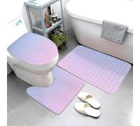 Lot de 3 tapis de salle de bain absorbants antidérapants et lavables en forme de U avec motif quadrillage ombré, bleu, rose