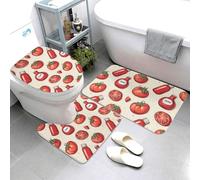 Lot de 3 tapis de salle de bain absorbants antidérapants et lavables en forme de U avec motif tomate ketchup rouge