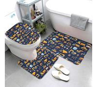 Lot de 3 tapis de salle de bain absorbants antidérapants et lavables en forme de U - Motif pelleteuse - Motif barrage routier