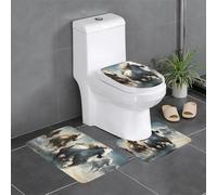 Lot de 3 tapis de salle de bain antidérapants - 61 x 40,6 cm - HJFCZH Horses Running Wild in The River - Tapis rectangulaire, en forme de U et en forme de O pour toilettes, coiffeuse et salle de bain