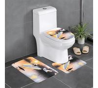 Lot de 3 tapis de salle de bain antidérapants - 61 x 40,6 cm - Image d'aigrettes jouant au bord du lac - Tapis rectangulaire en forme de U et en forme de O pour toilettes, coiffeuse et baignoire