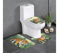 Lot de 3 tapis de salle de bain antidérapants - 61 x 40,6 cm - Image de l'ourson de la jungle - Tapis rectangulaire en forme de U et de O pour toilettes, coiffeuse et baignoire