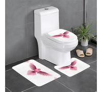 Lot de 3 tapis de salle de bain antidérapants - 61 x 40,6 cm - Image rectangulaire en forme de U et en forme de O pour toilettes, coiffeuse et baignoire - Motif oiseau rose WHJSHOP déployant ses ailes