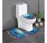 Lot de 3 tapis de salle de bain antidérapants - 61 x 40,6 cm - Motif baleine de mer et méduse - Tapis rectangulaire en forme de U et de O pour toilettes, coiffeuse et baignoire