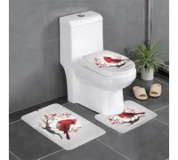 Lot de 3 tapis de salle de bain antidérapants - 61 x 40,6 cm - Motif WHJSHOP oiseau rouge - Tapis rectangulaire en forme de U et en forme de O pour toilettes, coiffeuse et baignoire