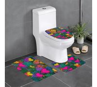 Lot de 3 tapis de salle de bain antidérapants - 61 x 40,6 cm, motif WHJSSF Jungle of Love, tapis rectangulaire en forme de U et en forme de O pour toilettes, coiffeuse et baignoire