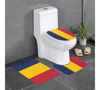 Lot de 3 tapis de salle de bain antidérapants - 61 x 40,6 cm - Tapis rectangulaire imprimé drapeau WHJDPP du Tchad, tapis en forme de U et en forme de O pour toilettes, coiffeuse et baignoire