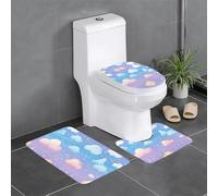 Lot de 3 tapis de salle de bain antidérapants - 61 x 40,6 cm, WHJDPP arc-en-ciel, nuages, gouttes de pluie, tapis rectangulaires en forme de U et en forme de O pour toilettes, coiffeuse et baignoire