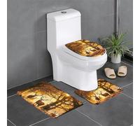 Lot de 3 tapis de salle de bain antidérapants - 61 x 40,6 cm - WHJDPP cerf au coucher de soleil - Tapis rectangulaire en forme de U et en forme de O pour toilettes, coiffeuse et baignoire