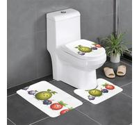 Lot de 3 tapis de salle de bain antidérapants - 61 x 40,6 cm - WHJDPP Happy Fruit Star - Tapis rectangulaire en forme de U et en forme de O pour toilettes, coiffeuse et baignoire