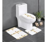 Lot de 3 tapis de salle de bain antidérapants - 61 x 40,6 cm - WHJDPP mignon ours croix imprimé rectangulaire, tapis en forme de U et en forme de O pour toilettes, coiffeuse et baignoire