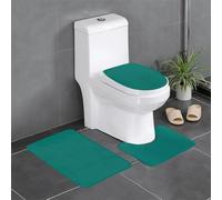 Lot de 3 tapis de salle de bain antidérapants - 61 x 40,6 cm - WHJDPP uni vert foncé imprimé, rectangulaire, en forme de U et en forme de O, pour toilettes, coiffeuse et baignoire
