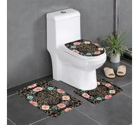 Lot de 3 tapis de salle de bain antidérapants - 61 x 40,6 cm - WHJSHOP - Motif cercles floraux antiques - Tapis rectangulaire en forme de U et en forme de O pour toilettes, coiffeuse et baignoire
