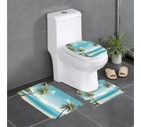 Lot de 3 tapis de salle de bain antidérapants - 61 x 40,6 cm - WHJSSF palmiers et mer transparente - Tapis rectangulaire en forme de U et en forme de O pour toilettes, coiffeuse et salle de bain