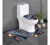 Lot de 3 tapis de salle de bain antidérapants - 61 x 40,6 cm - YYHWHJDE New York Manhattan Bridge Night Prints - Tapis rectangulaire en forme de U et en forme de O pour toilettes, coiffeuse et