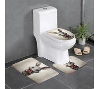 Lot de 3 tapis de salle de bain antidérapants - 61 x 40,6 cm - YYHWHJDE Petit lapin gris tenant un cœur imprimé - Tapis rectangulaire en forme de U et en forme de O pour toilettes, coiffeuse et salle