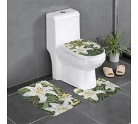 Lot de 3 tapis de salle de bain antidérapants - 61 x 40,6 cm - YYHWHJDE White Lily Opening Prints rectangulaires, en forme de U et en forme de O pour toilettes, coiffeuse et baignoire
