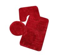 Lot de 3 tapis de salle de bain antidérapants de couleur unie, housse de toilette en velours PV, coussin en forme de U, tapis absorbant et antidérapant (rouge)
