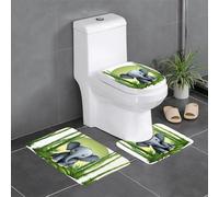 Lot de 3 tapis de salle de bain antidérapants en bambou pour toilettes, meuble-lavabo et couvercle - 61 x 40,6 cm - WHJSHOP - Motif éléphants de forêt - Facile à nettoyer