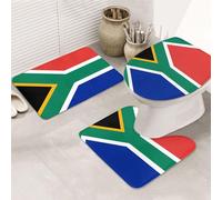 Lot de 3 tapis de salle de bain antidérapants et ultra doux - Motif drapeau de l'Afrique du Sud - Pour salle de bain, toilettes, baignoires, douches