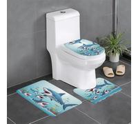Lot de 3 tapis de salle de bain antidérapants pour toilettes, meuble-lavabo et couvercle - 61 x 40,6 cm - Motif requins de dessin animé HJFCZH - Facile à nettoyer