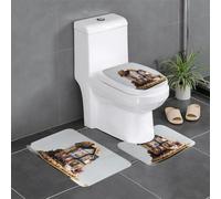 Lot de 3 tapis de salle de bain antidérapants pour toilettes, meuble-lavabo et couvercle - 61 x 40,6 cm - YYHWHJDE Biscuit Cottage - Facile à nettoyer
