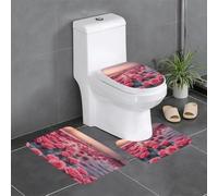 Lot de 3 tapis de salle de bain antidérapants pour toilettes, meuble-lavabo et couvercle - 61 x 40,6 cm - Motif roses au bord de la mer - Facile à nettoyer