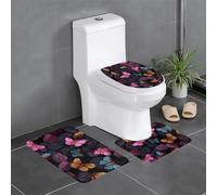 Lot de 3 tapis de salle de bain antidérapants pour toilettes, meuble-lavabo et couvercle - 61 x 40,6 cm - Motif papillon mystère - Facile à nettoyer