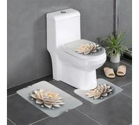 Lot de 3 tapis de salle de bain antidérapants pour toilettes, meuble-lavabo et couvercle - 61 x 40,6 cm - YYHWHJDE Pearl Sculpted Lotus - Facile à nettoyer